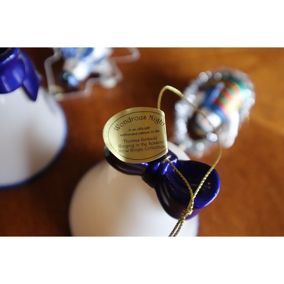 Glued* Lot Thomas Kinkade Ringing in Holiday Christmas Bell Ornaments W/ Snowmen - Picture 10 of 13